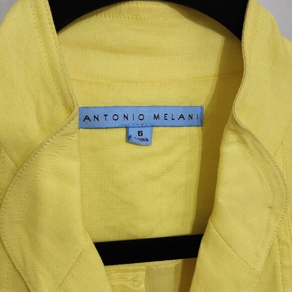 Antonio Melani Shift Dress 6 Yellow Linen Blend Button Up Sleeveless - Picture 5 of 5